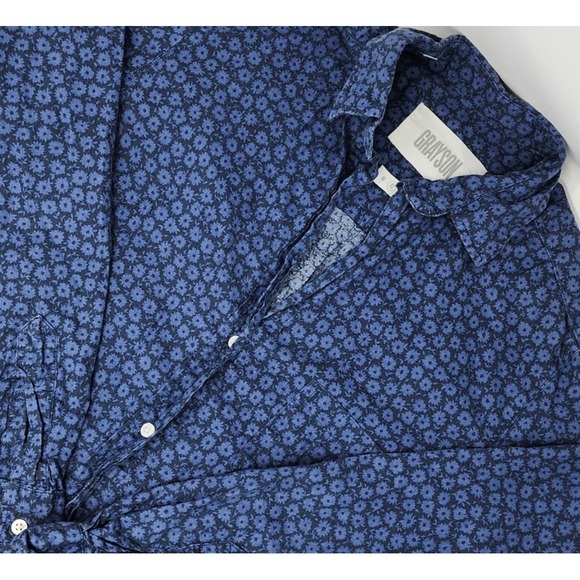 GRAYSON Shirt Womens Small Size 02 The Hero Marin Blue Floral Button Up Blouse - Picture 1 of 8